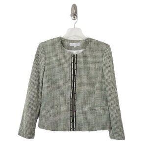 Tahari ASL Lime Chartreuse Green Black & White Open Front Flyaway Jacket Size 14